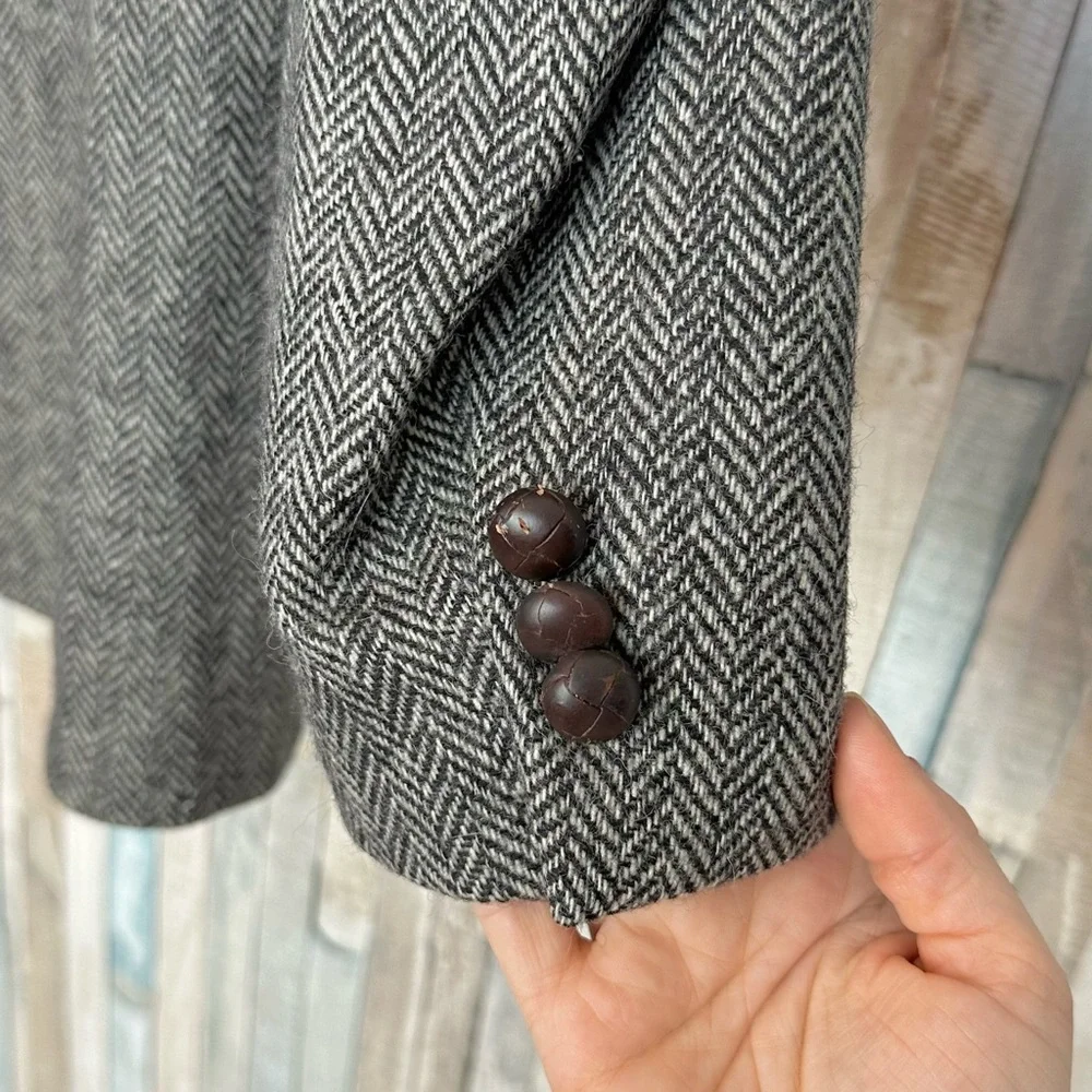 Robert Stock 40L Herringbone 100% Wool Blazer Button Jacket Sport Coat Vintage
